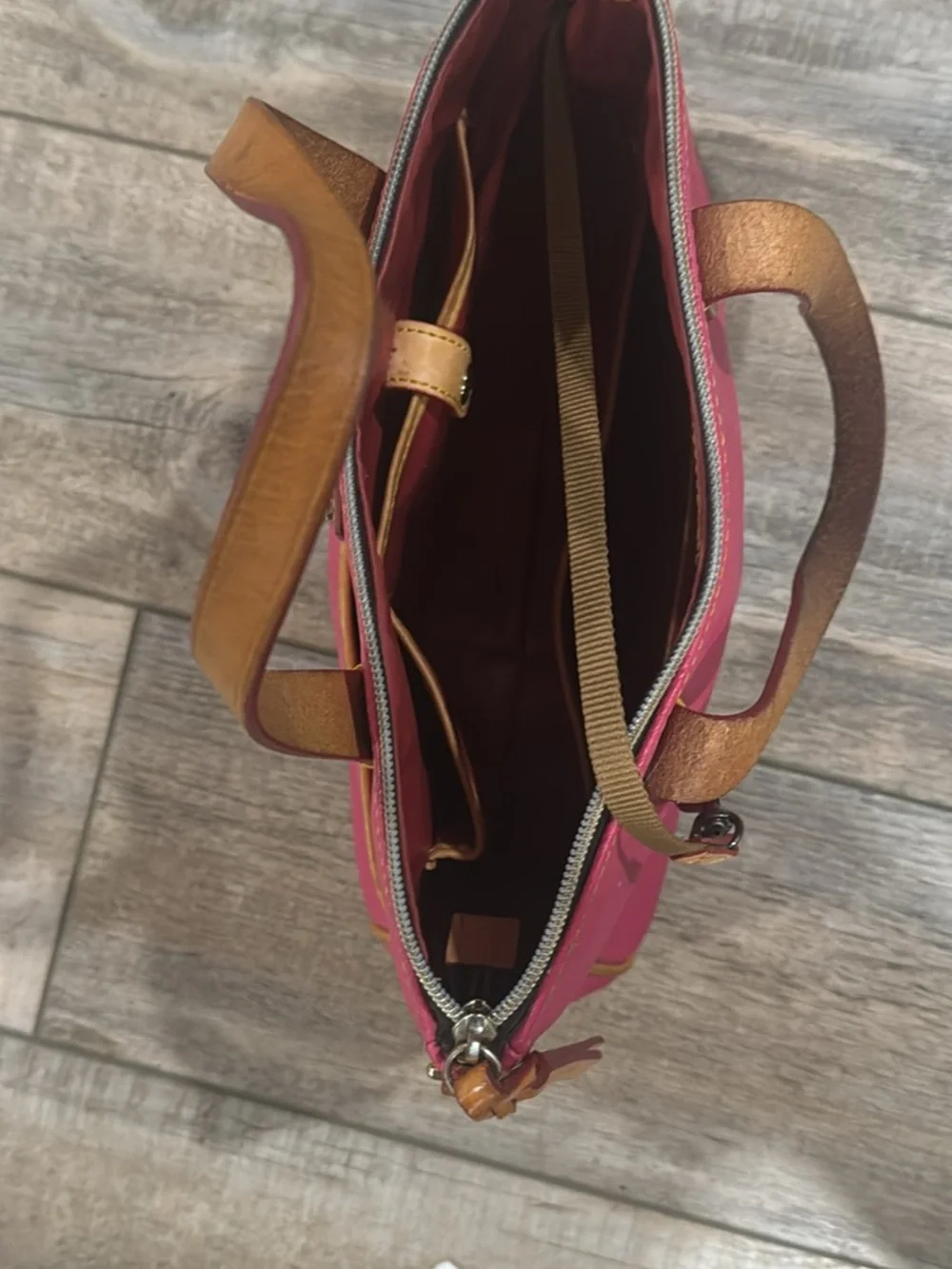 Dooney & Bourke Pink Satchel with Tan Trim